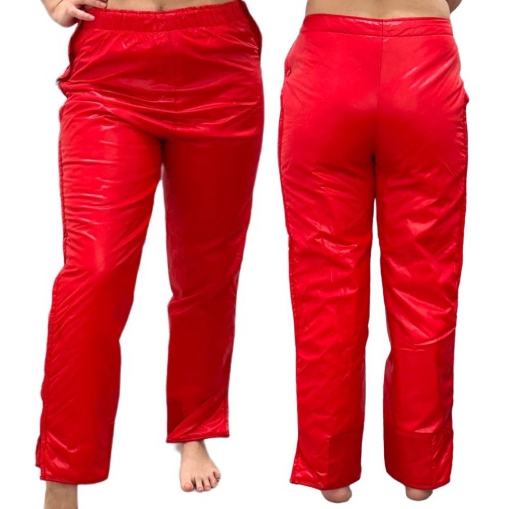 Vintage Sir Jac Nylon Puffer Side Zip Button Pants in Red Unisex Men’s Size M